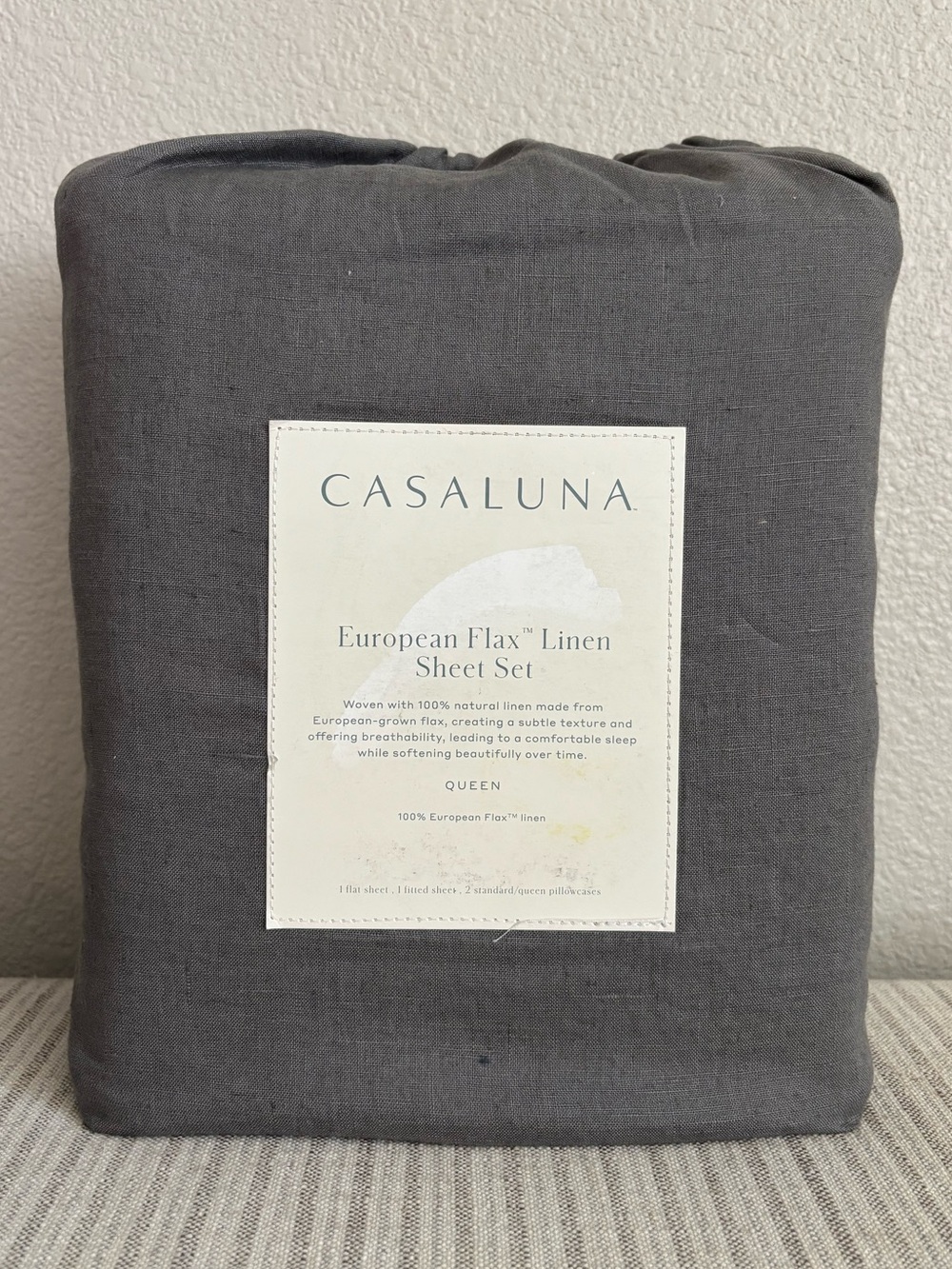 NWT Queen 100% Linen Sheet Set Dark Gray - Casaluna